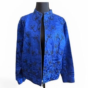 Vintage royal Blue Embroidered mandarin Tang  Jacket Women's Large
